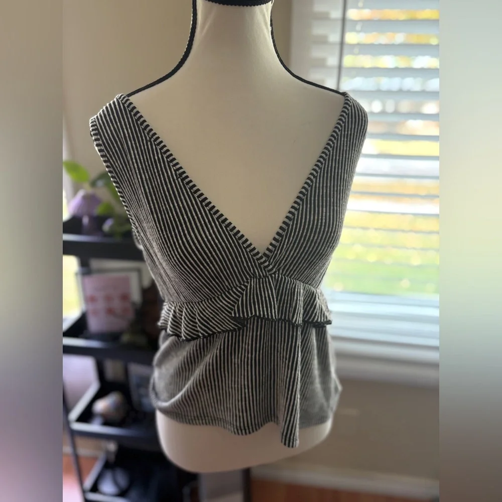 Striped V-Neck Ruffle Top - Picture 2 of 6